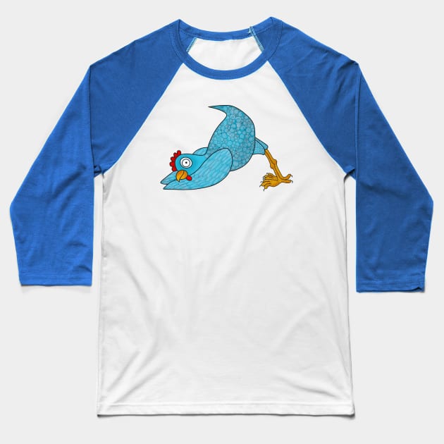 Downward Chicken Baseball T-Shirt by SnailAndCo